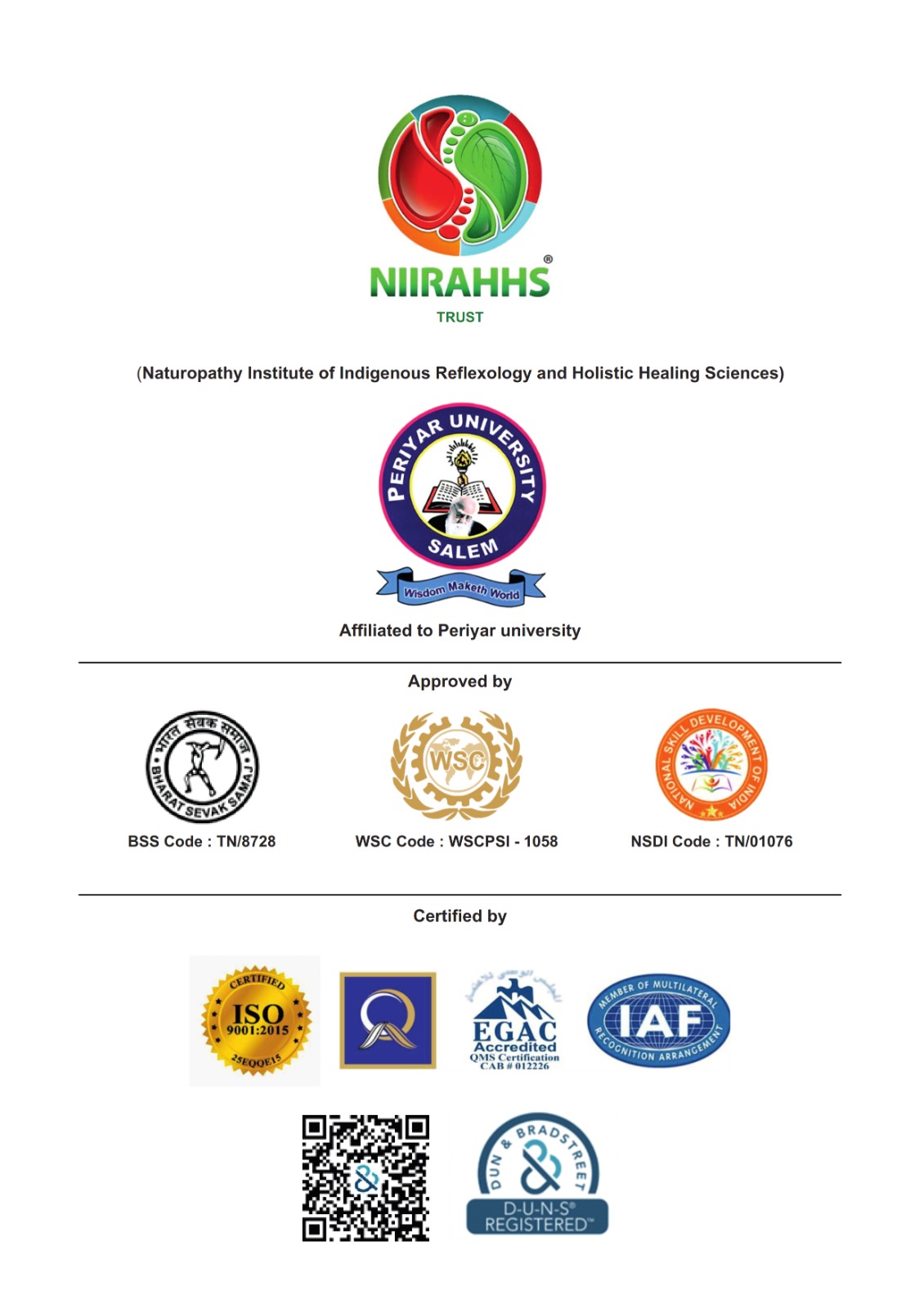 NIIRAHHS Certifications and Affiliations